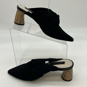 Sanctuary Sunset 2.0 Black Suede Mule Wooden Block Heel Shoes 6M Luxury